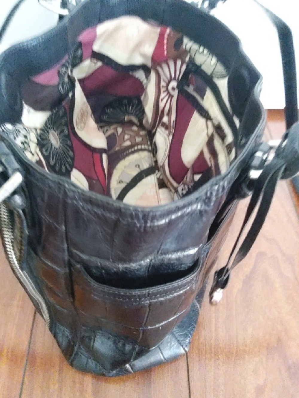 BRIGHTON Black Croc-Embossed Shoulder Bag w/ Silver Hardware - Picture 9 of 10
